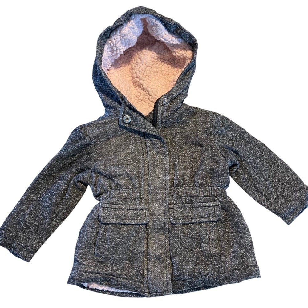 Me Jane Mini Girls Grey Heathered Sherpa Lined Hooded Parka Jacket Toddler 12M